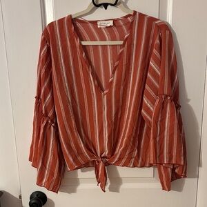 Lavender Field Striped Tie-Front Cropped Blouse